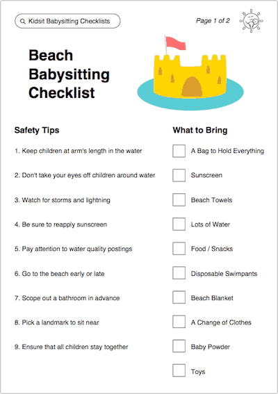 Beach Babysitting checklist