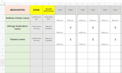 Child medication record spreadsheet