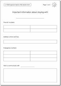 Special needs child details form