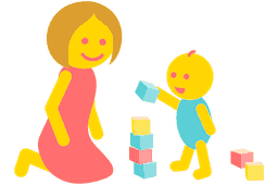 Babysitter playing blocks with boy