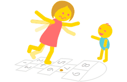 Babysitter playing hopscotch