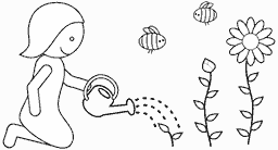 Watering flowers black and white