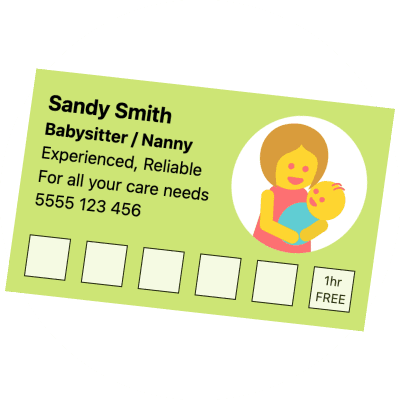 Babysitting loyalty card example