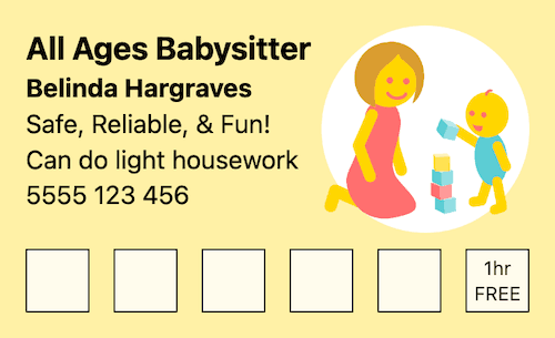All ages babysitter loyalty card