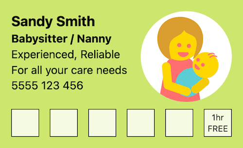 Experienced babysitter loyalty card