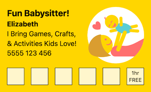 Fun babysitting loyalty card