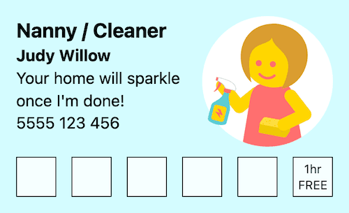 Nanny cleaner loyalty card