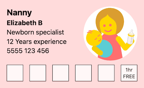 newborn specialist babysitting loyalty card