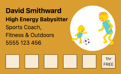 Sports coach babysitting loyalty card