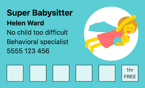 Super babysitter loyalty card
